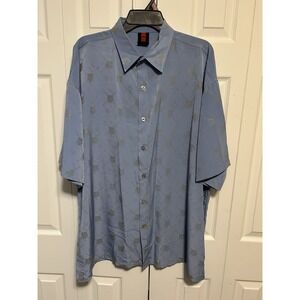 DTEK Tiaga Vintage Shirt, Blue Short Sleeve Button Up w/Logo Print All Over XXL